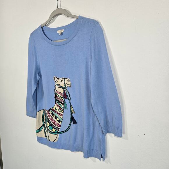 Talbot's Women's Blue Sweater With Camel Graphic. Size Petite Medium. - Picture 3 of 8